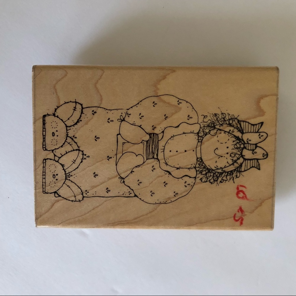 Rubber stamp girl with bunny slippers